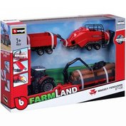FARM LAND TRAKTOR MASSEY FERGUSON 87405 w/ 3 PŘÍVĚS BBurago BB-31703