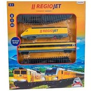 Vlak žlutý RegioJet s kolejnicemi 18 ks plast se zvukem a světlem  H-209695
