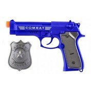 Pistole policejní plast s odznakem na baterie se zvukem a světlem 20 cm TEDDIES H-310055