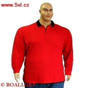 Pánské tričko s dvojitým límečkem na knoflíčky červené - polokošile dlouhý rukáv  7XL - 10XL Kamro