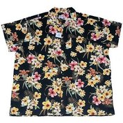 Pánská košile Kamro černá s potiskem velkých květů krátký rukáv 7XL - 12XL Kamro ODE-KAM-16403-280