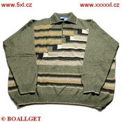 Pánský svetr khaki pruhy s límečkem na 3 knoflíčky   3XL - 4XL  ODE-PSV015
