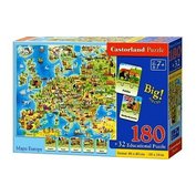 PUZZLE CASTORLAND 180 DÍLKŮ E227 MAPA EVROPY A 32 NAUČNÝCH KARET Trefl PCA-E227 5904438000227