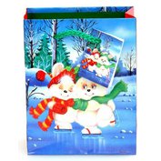 Taška vánoční 14x11x6 BRUSLÍCÍ ZAJÍCI  pevný lakovaný papír  VS-26015-6