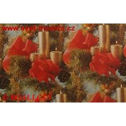 Vánoční balící papír Červené mašle + svíčky ( 3. vzor ) 50x70 cm luxusní  90g  VS-2735-3
